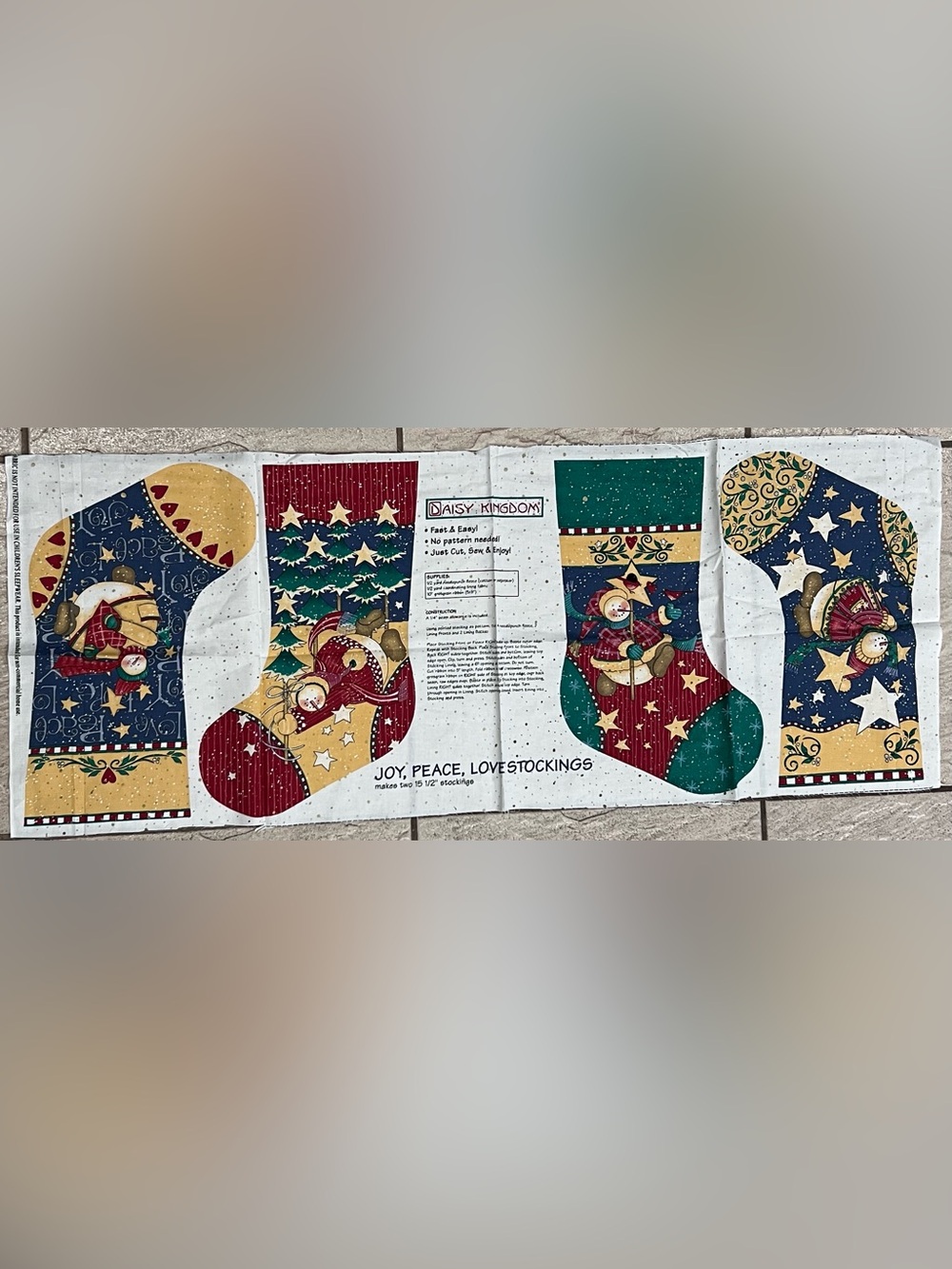 VTG Daisy Kingdom Joy Peace Love Christmas Stockings Cut n Sew Panels
